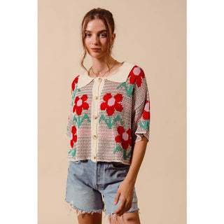 Flower Pattern Knit Cardigan