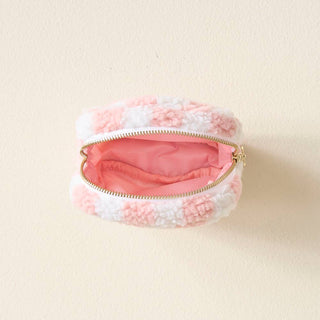Blush Checkered Square Teddy Pouch
