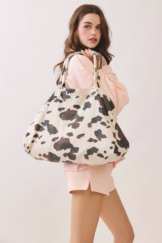 Cow Print Canvas Tote Bag