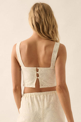 Floral Lace Cropped Square-Neck Tank Top in Cream