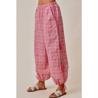 Plaid Jogger Track Pants in Pink