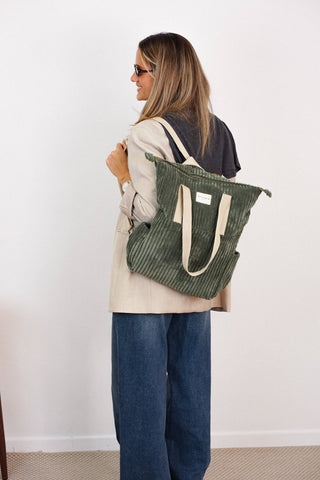 Corduroy Backpack in Olive Green