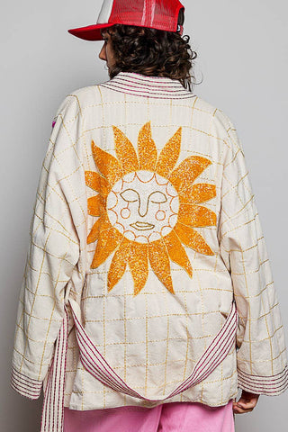 Tie-Belt Embroidery Kimono Cardigan