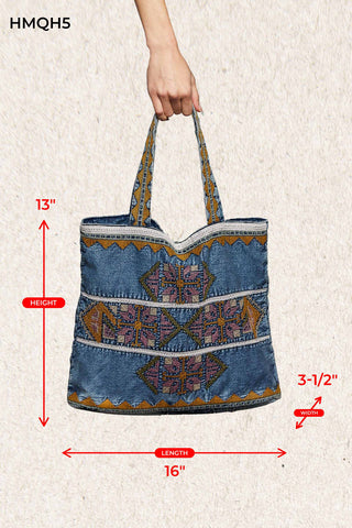 Embroidered Vintage Wash Denim Tote Bag