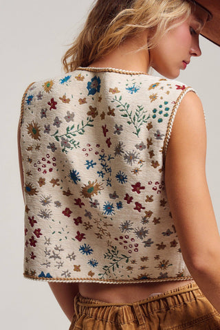 Floral Tapestry Tie-Front Boho Vest