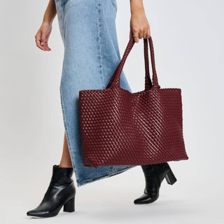 Solana Woven Vegan Leather Tote in Burgundy