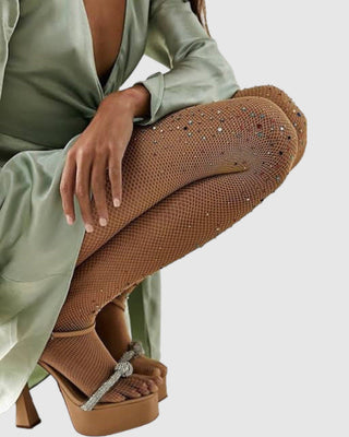 Nude Glitter Fishnet Tights