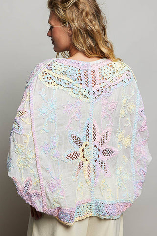 Oversized V-neck Batwing Sleeve Crochet Cardigan