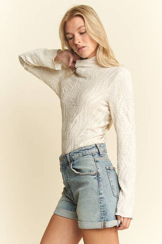 Mock Neck Wavy Jacquard Top