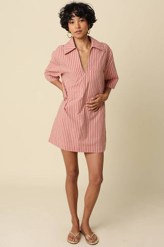 Carlie Stripe Collard Dress in Peach Stripe