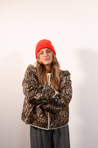Cheetah Beanie in Red