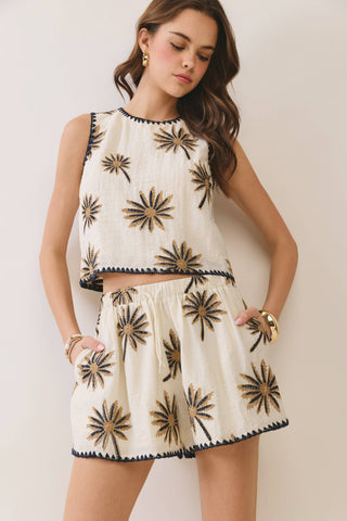 Palm Tree Embroidered Neutral Set