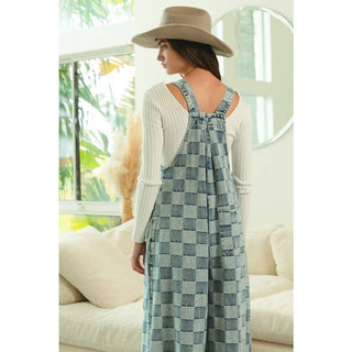 Vintage Denim Washed Checkered Overalls