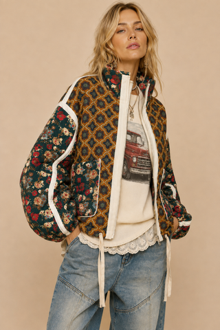 Quilted Bomber Jacket in Mustard Brown