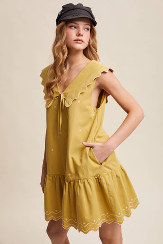 Scallop Mini Dress in Lemon Grass