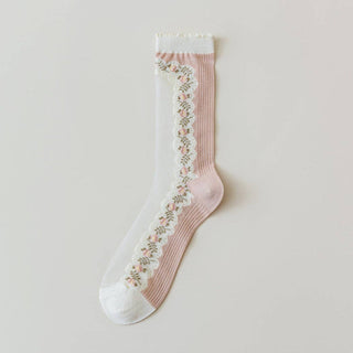 Summer Floral Pattern Sheer Socks in Pink