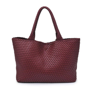 Solana Woven Vegan Leather Tote in Burgundy