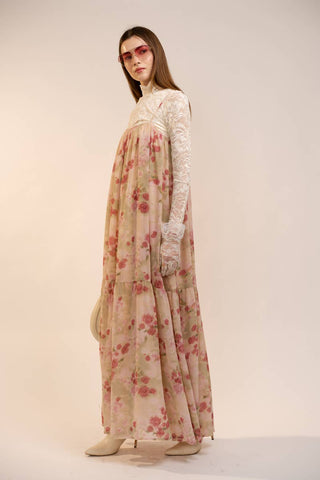 Pleated Boho Maxi Dress in Mauve Rose
