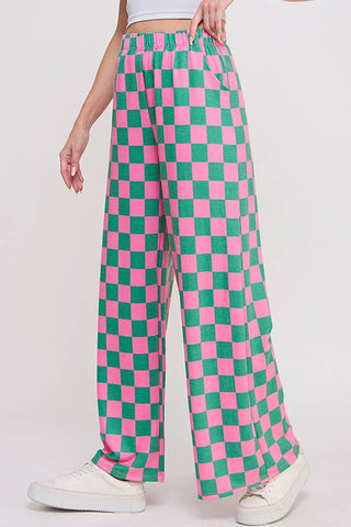 High Waisted Checkered Knit Pants
