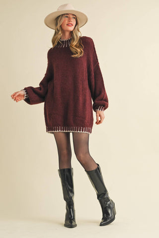 Oversized Mock Neck Sweater in Mauve