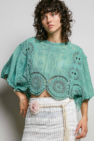 Scalloped Crochet Top in Aqua