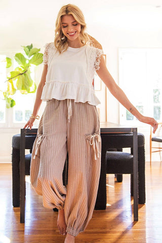Striped Drawstring Jogger in Coco