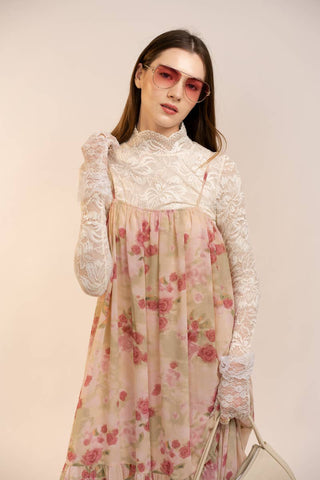 Pleated Boho Maxi Dress in Mauve Rose