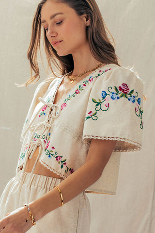 Embroidered Boho Crop Top