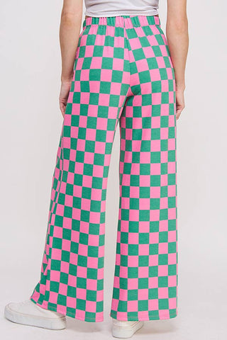 High Waisted Checkered Knit Pants