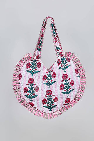Heart Shaped Ruffle Quilted Tote Bag