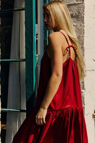 Tie Strap Satin Cami Maxi Dress in Amber