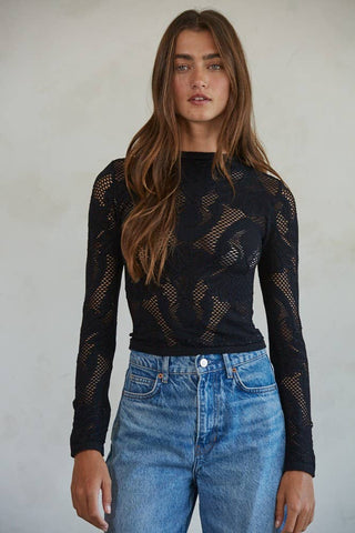 Knit Jacquard Mock Neck in Black