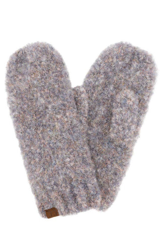 C.C Mixed Color Boucle Mittens: Olive