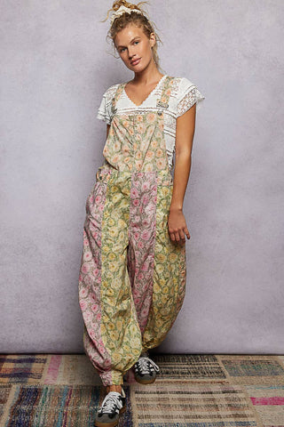 Boho Floral Print Overall in Rose Lemon