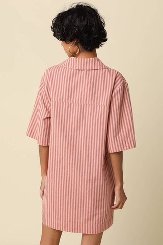 Carlie Stripe Collard Dress in Peach Stripe