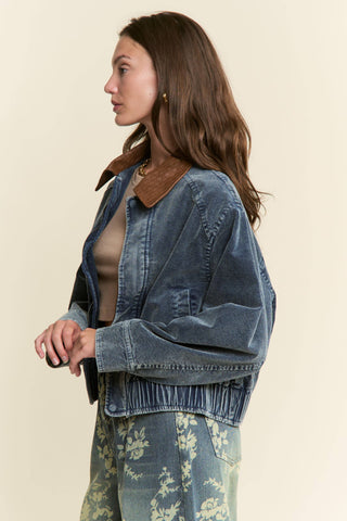 Mineral Washed Corduroy Jacket in Ash Navy