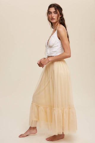 Ruffle Maxi Tulle Skirt in Light Mustard