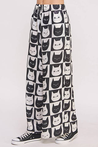 Kitty Print Satin Pants