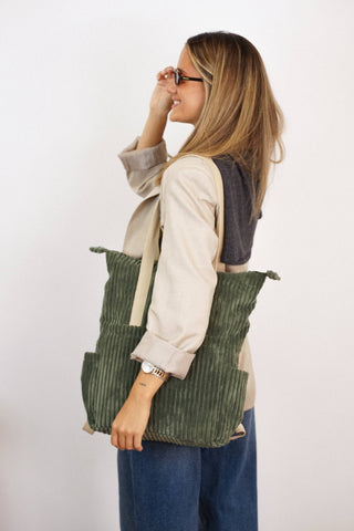 Corduroy Backpack in Olive Green
