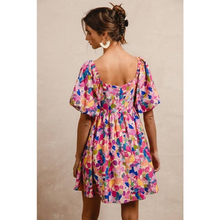Multi Floral Balloon Sleeve Dress