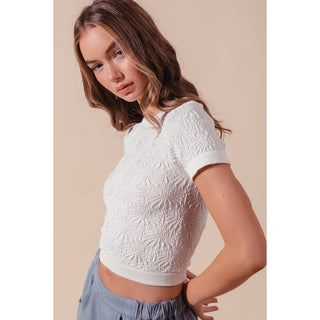 Floral Patterned Seamless Top in Ivory