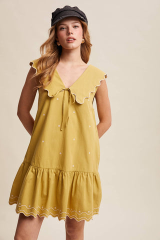 Scallop Mini Dress in Lemon Grass