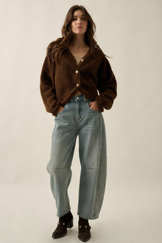 Sherpa V-Neck Jacket in Chocolate