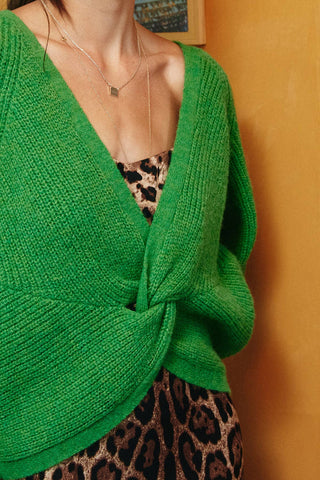 Wool Knotted Reversible Sweater Top in Green
