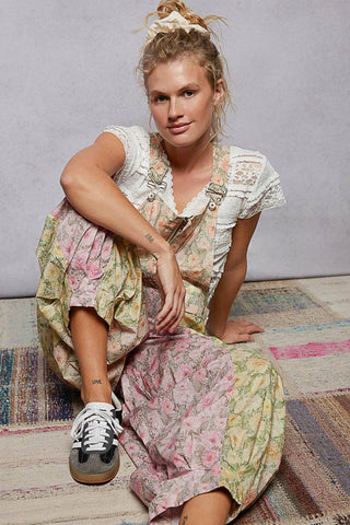 Boho Floral Print Overall in Rose Lemon