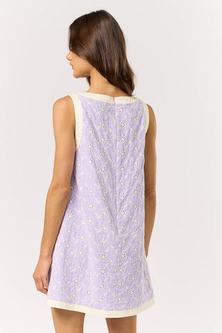 Sleeveless Eyelet Mini Dress in Lavender Cream