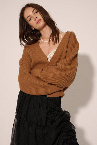 Rib Knit Cardigan in Rust