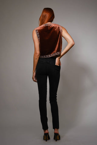 Embroidered Velvet Vest in Brown