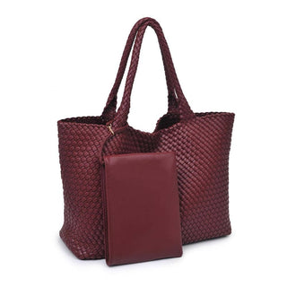 Solana Woven Vegan Leather Tote in Burgundy