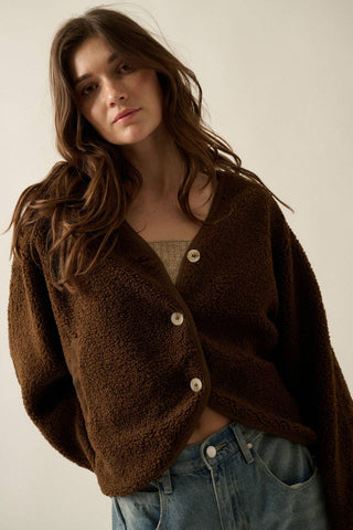 Sherpa V-Neck Jacket in Chocolate